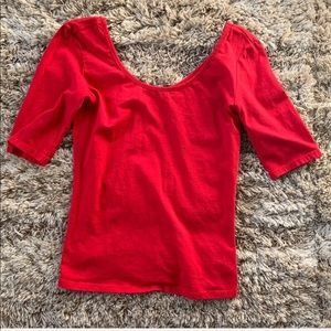 Red Scoop Neck 3/4 Sleeve Top
